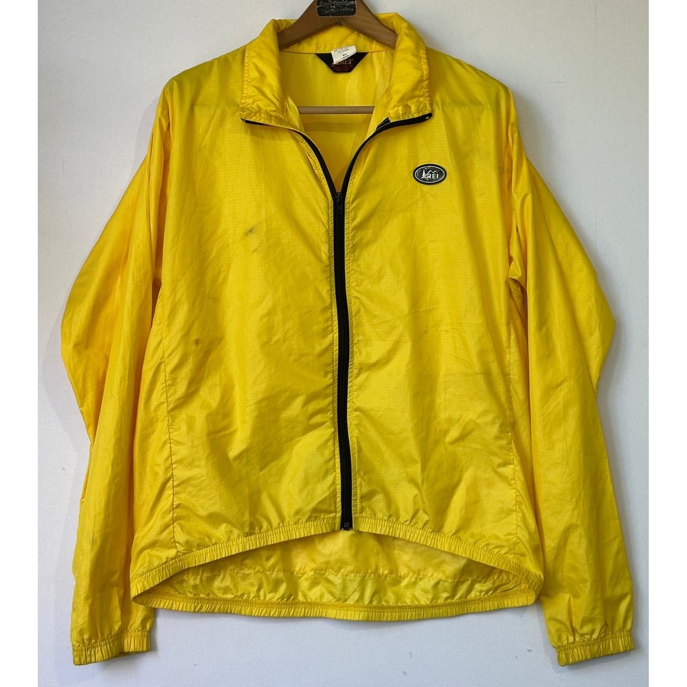 REI Cycling Windbreaker Ripstop Full Zip Mens Large Yellow Good